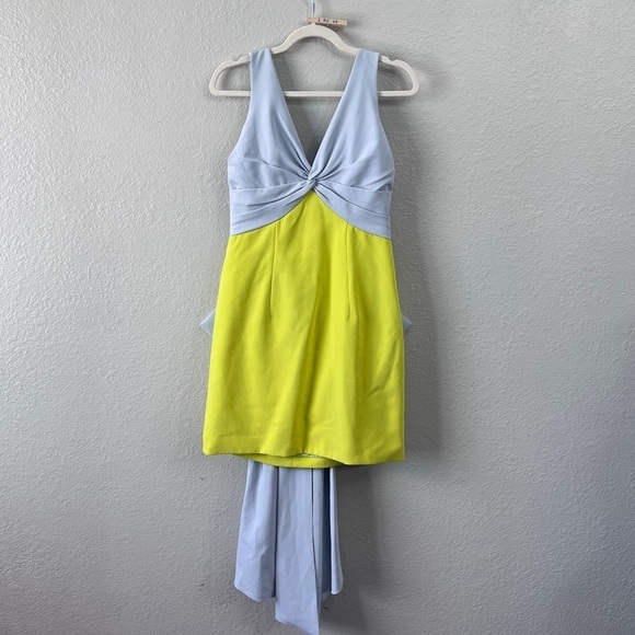 Marchesa Notte yellow blue huge Bow Mini Dress size 10 - Picture 7 of 15
